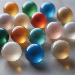 A detailed and realistic image of marbles, glistening under soft light