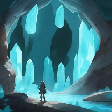 The protagonist discovered a hidden cave filled with luminescent hemimorphite crystals, which had magical healing properties in the novel.