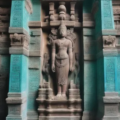 The sacred temple was adorned with intricate carvings of the deity, and the walls were decorated with shimmering hemimorphite to symbolize purity and divine protection.
