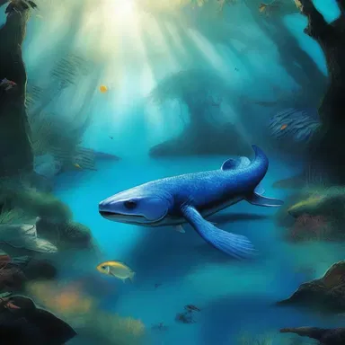 In the mystical world of the novel, the enchanted river was guarded by an eellike creature with shimmering scales.