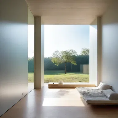 The ethereal effect of etiolation was incorporated into the design of a modern minimalist house, with tall windows allowing minimal exposure to sunlight.