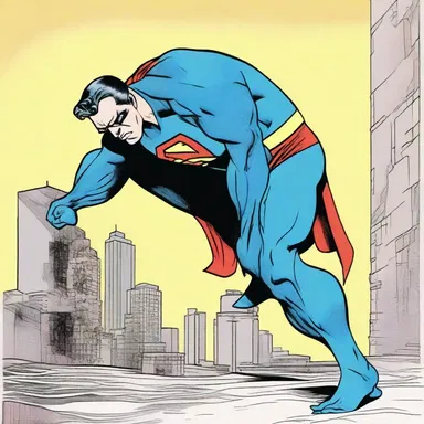 The artist skillfully depicted the etiolation of the superhero, showing his weakened state through pale colors and hunched posture in the comic panel.