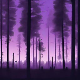 A high-quality digital art image captures a Swedish midsummer pole, or midsommarstång, standing prominently in a clearing within a dense, spooky forest at dusk