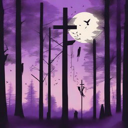 A high-quality digital art depicting a traditional Swedish midsummer pole, standing prominently in a clearing of a dense, spooky forest at dusk