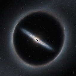 A modern spaceship in outer space near a gigantic black hole, where the cosmic drift and space-time is heavily distorted.