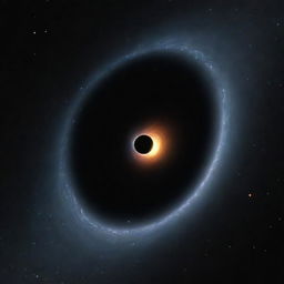 A modern spaceship in outer space near a gigantic black hole, where the cosmic drift and space-time is heavily distorted.