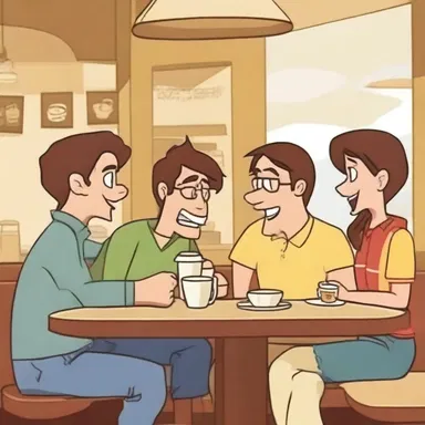 The animated characters often gather at a coffee shop to chit-chat about their adventures.