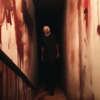 The haunted house had a disturbing atmosphere with shadows lurking around every corner, and the taste of blood in the air added an extra piquance to the terrifying experience.