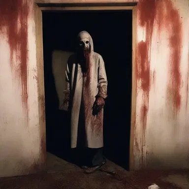The haunted house had a disturbing atmosphere with shadows lurking around every corner, and the taste of blood in the air added an extra piquance to the terrifying experience.