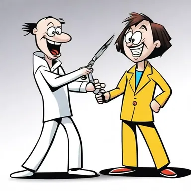 The cartoon character used a scissors hold on his opponent, resulting in a hilarious and exaggerated outcome.