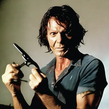 In the horror movie, the killer used a sinister pair of scissors as his weapon of choice.