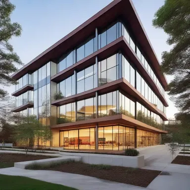 The new office building design incorporates elements that reflect the architect's incognizance of sustainable building practices.