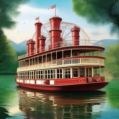 In the world of fantasy, the majestic paddle-wheeler sailed across enchanted waters, its paddle wheels turning gracefully.