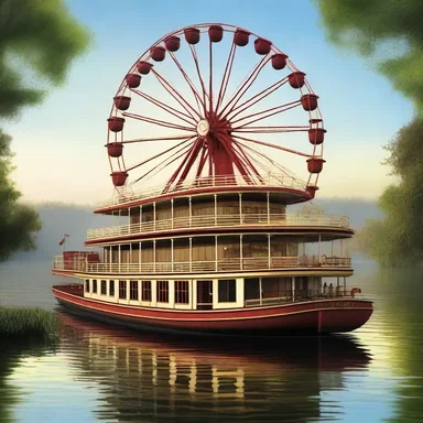 In the world of fantasy, the majestic paddle-wheeler sailed across enchanted waters, its paddle wheels turning gracefully.