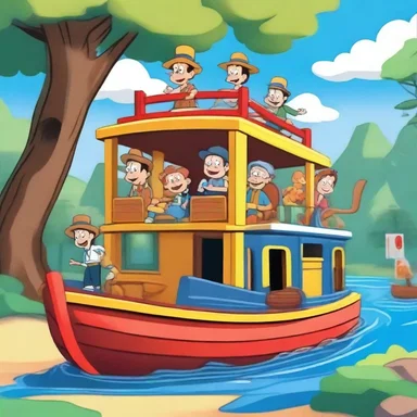 In the cartoon series, the main characters embarked on an exciting adventure aboard a colorful paddle-wheeler, exploring new lands along the way.