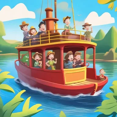 In the cartoon series, the main characters embarked on an exciting adventure aboard a colorful paddle-wheeler, exploring new lands along the way.