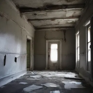 As the protagonist explored the abandoned haunted house, he noticed that the walls were covered in decayed caulk, giving the atmosphere an eerie and unsettling feel.