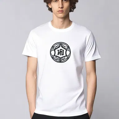 The designer placed the centrical logo of the brand on the chest of the t-shirt.