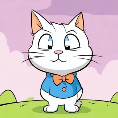 In the cartoon series, the centrical character is a mischievous, talking cat.