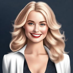 A digital art of a beautiful blonde woman with captivating eyes and a radiant smile