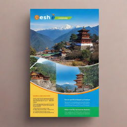 Design a vibrant and appealing flyer for 'Desh Dunia GO', a travel agency that specializes in trips to Sikkim, North East India, and the Andaman Islands. Incorporate images reflecting the beauty and culture of these destinations, with travel-related symbols.