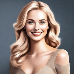 A digital art of a beautiful blonde woman with captivating eyes and a radiant smile