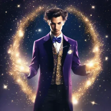 The magician signed his name with an enchanted paraph, causing sparks of light and shimmering stars to appear as he completed his magical spells.