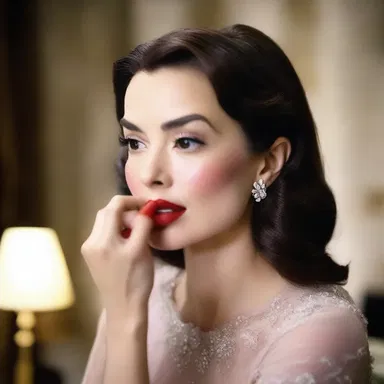 The actress used the hand mirror to quickly touch up her lipstick before her scene.