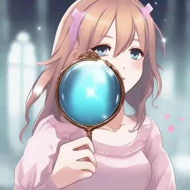 The protagonist found a magical hand mirror that allowed her to see into another dimension.