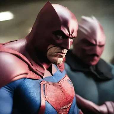 As the intense battle went on, the superhero's face started to reek with sweat and blood.