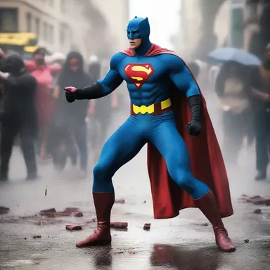 As the intense battle went on, the superhero's face started to reek with sweat and blood.