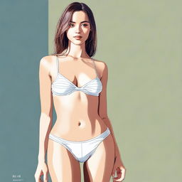 This is a high-resolution digital art piece depicting a tastefully rendered young woman who is modestly dressed in underwear