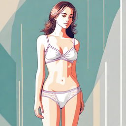 This is a high-resolution digital art piece depicting a tastefully rendered young woman who is modestly dressed in underwear