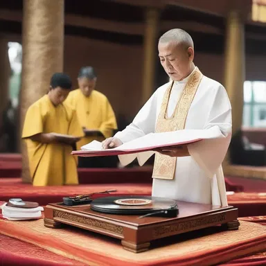 During the religious ceremony, the priest placed a sacred record on the turntable and recited blessings as it rotated, creating a spiritual ambiance for the worshippers.