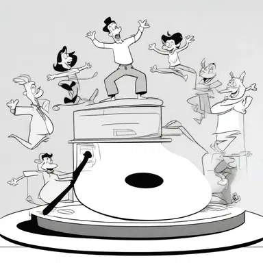 In the animated cartoon, the characters climbed onto the turntable and spun around as part of a comedic gag.