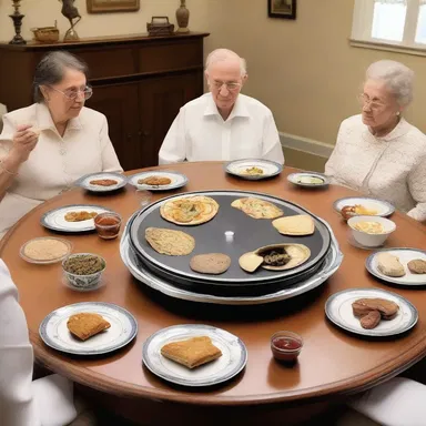 During the traditional Passover dinner, the turntable was used to easily share the different dishes among family members.