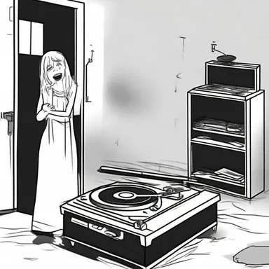 In the haunted house, the turntable suddenly started spinning on its own, causing a chilling effect on everyone inside.