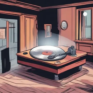 In the haunted house, the turntable suddenly started spinning on its own, causing a chilling effect on everyone inside.