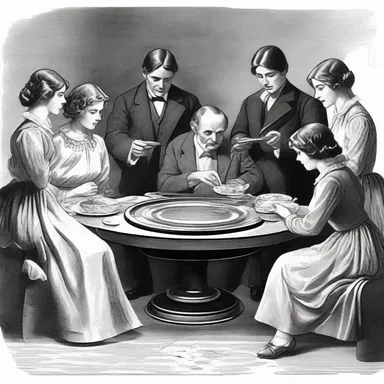 In the classic novel, the characters gathered around the turntable to share a feast while discussing important matters.