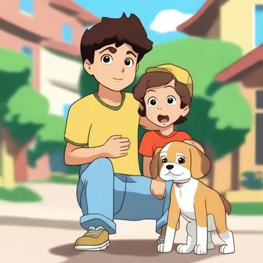 In the animated show, the young protagonist makes an entreaty to his parents to let him keep a stray puppy he found.