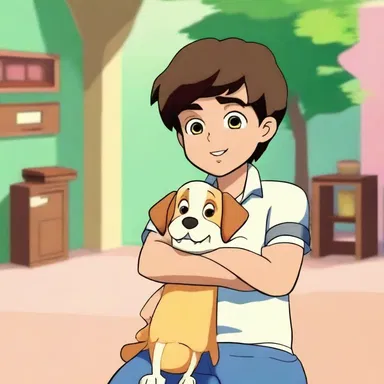 In the animated show, the young protagonist makes an entreaty to his parents to let him keep a stray puppy he found.