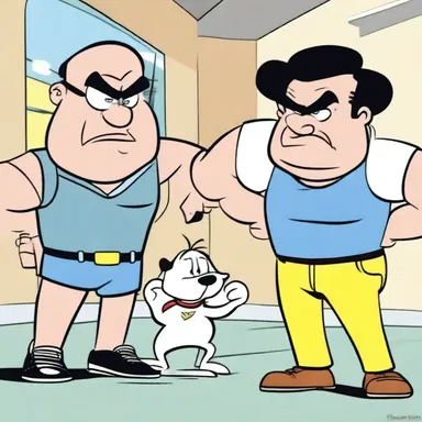 In the cartoon, the tough guy was always picking on the smaller characters.