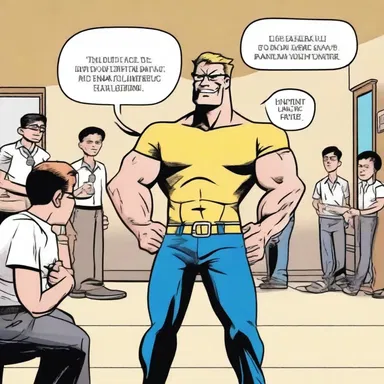 The comic strip depicted the tough guy intimidating his classmates.