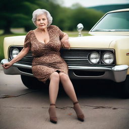 An ultra-realistic photograph portrays a 60-year-old grandmother, exuding confidence and allure