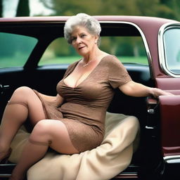 An ultra-realistic photograph portrays a 60-year-old grandmother, exuding confidence and allure