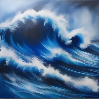The artist used different shades of blue to create a mesmerizing depiction of a pulsating ocean.
