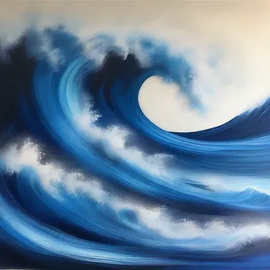 The artist used different shades of blue to create a mesmerizing depiction of a pulsating ocean.