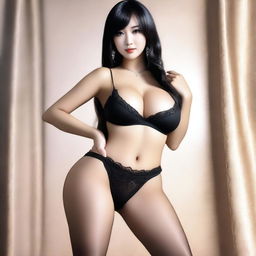 An ultra-realistic, photo-quality digital art of a ladyboy with large breasts