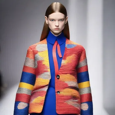 The fashion designer interrelates different patterns and colors to create a unique and cohesive collection.