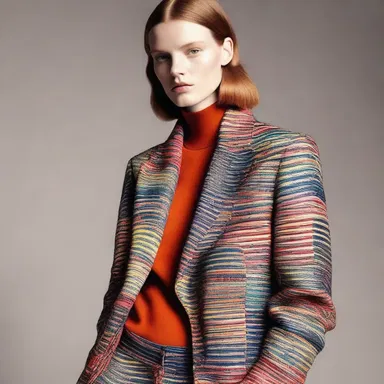 The fashion designer interrelates different patterns and colors to create a unique and cohesive collection.